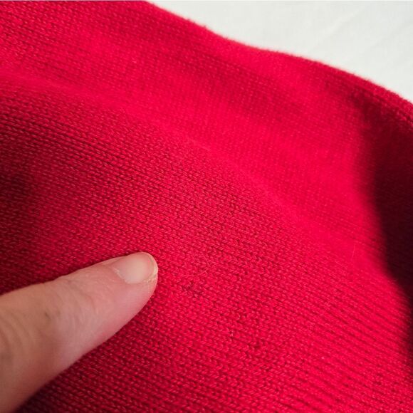 VINTAGE 90s red Talbots dog felted‎ fall leaves button up holiday cardigan S/M - Picture 8 of 12